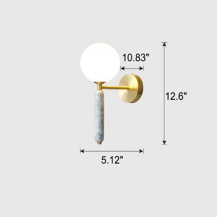 Nordic Ball Shade Marble Straight Arm 1-Light Wall Sconce Lamp
