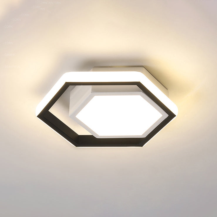 Modern Minimalist Aluminum Acrylic Iron Geometric Hexagonal Ring LED Flush Mount Ceiling Light for Living Room