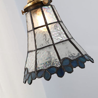 Japanische Vintage Messing Buntglas Kegel 1-Licht Pendelleuchte