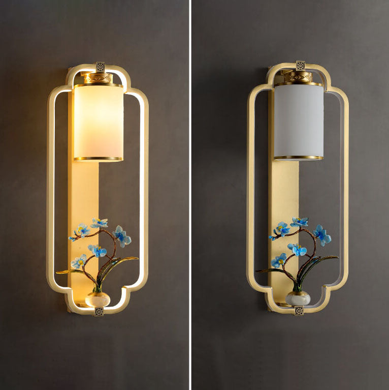Moderne chinesische Messing-Jade-Ring-Knoten-LED-Wandleuchte 