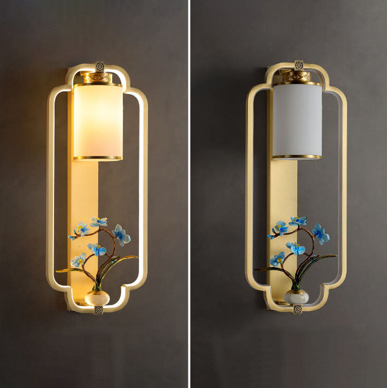 Modern Chinese Brass Jade Ring Knot LED Wall Sconce Lamp