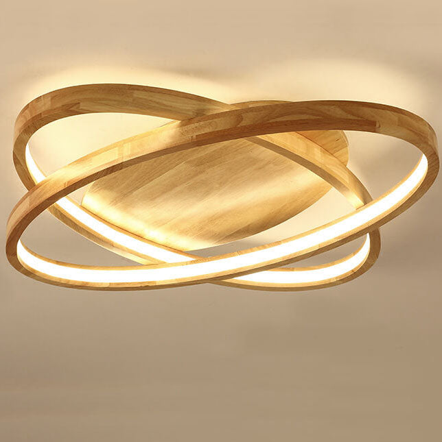 Modern Nordic Wooden Oval LED Flush Mount Light