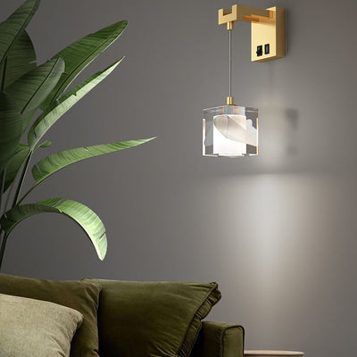 Light Luxury Copper Cube Crystal 1-Light Wall Sconce Lamp