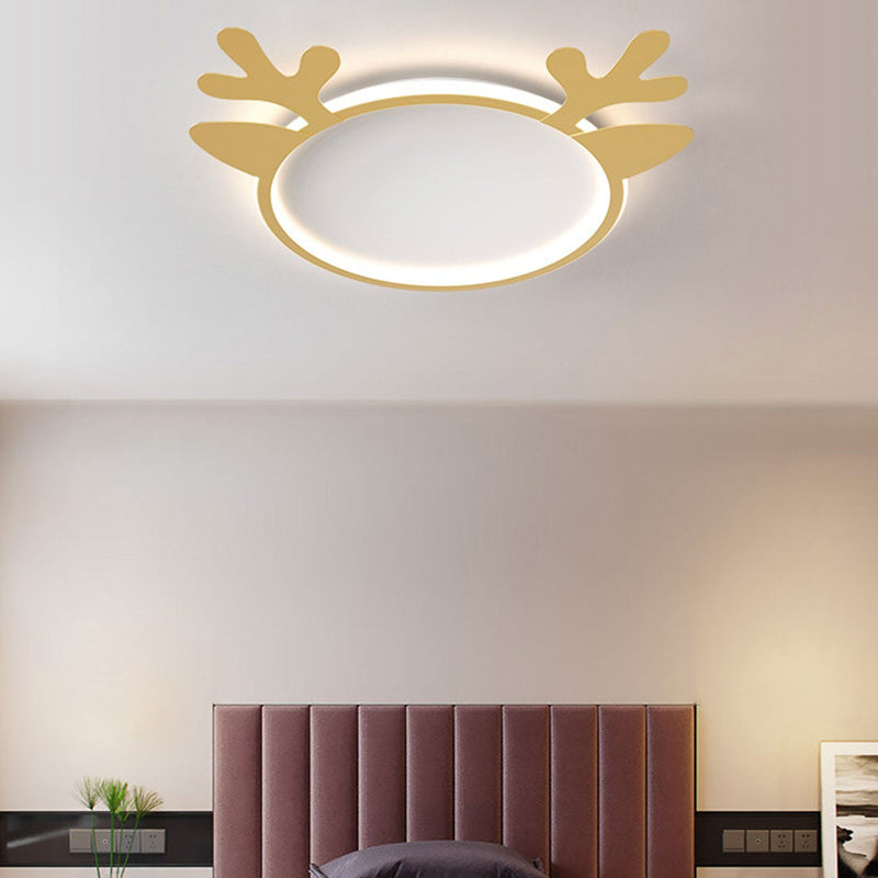 Nordic Creative Deer Head Round Kids LED Flush Mount Ceiling Light