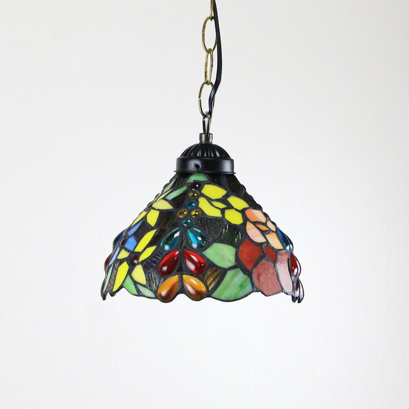 Tiffany Rustic Rose Beads Stained Glass 1-Light Pendant Light