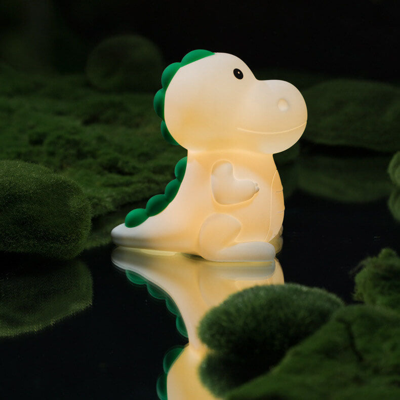 Lámpara de mesa LED de noche contemporánea y creativa con diseño de dinosaurio de dibujos animados, de silicona ABS PC Pat, recargable por USB, para dormitorio 