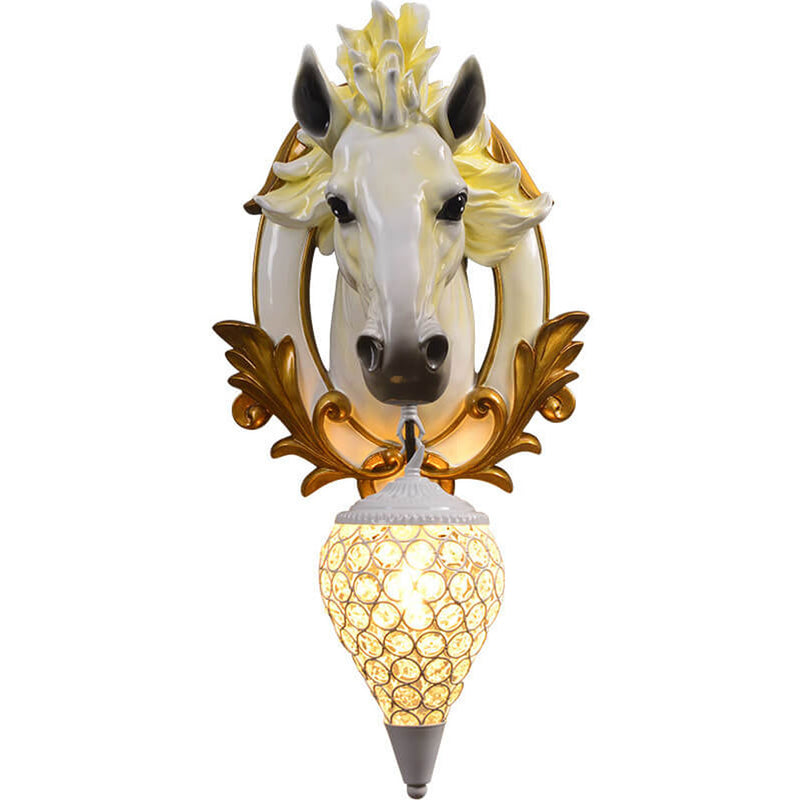 European Vintage Resin Horse Head Lantern 1-Light Wall Sconce Lamp