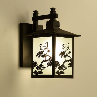 Applique murale traditionnelle chinoise rectangulaire en tôle galvanisée en alliage de zinc à 1 lumière pour patio extérieur 