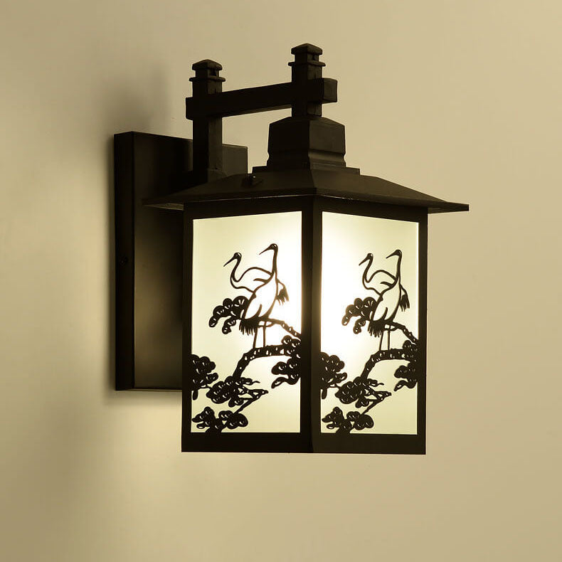 Applique murale traditionnelle chinoise rectangulaire en tôle galvanisée en alliage de zinc à 1 lumière pour patio extérieur 