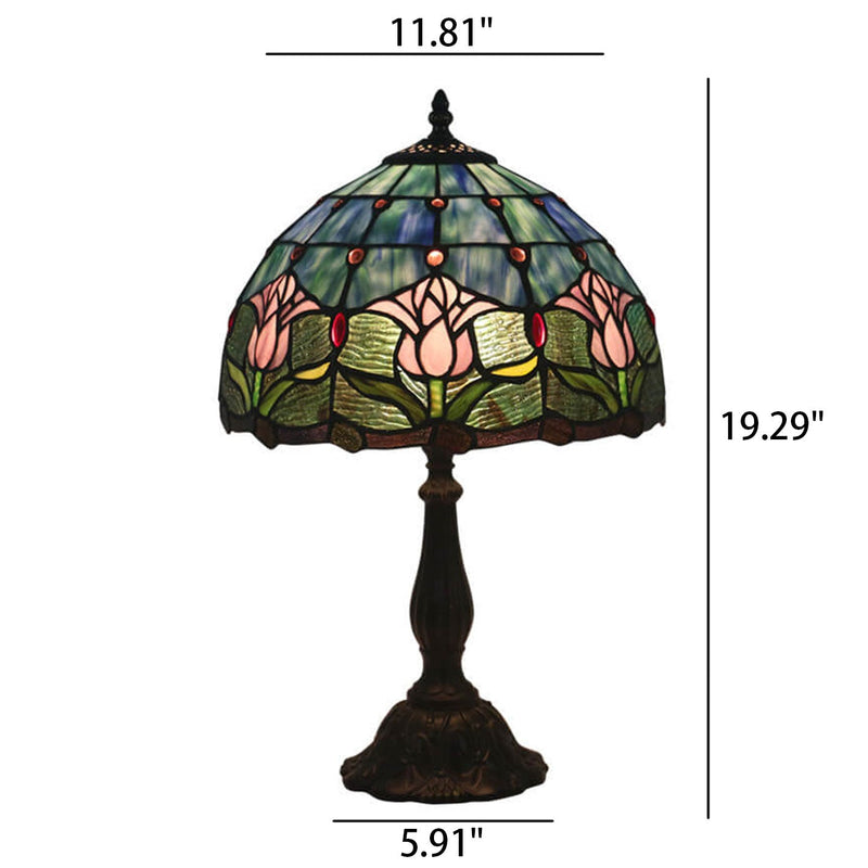 European Vintage Tulip Stained Glass Dome 1-Light Table Lamp