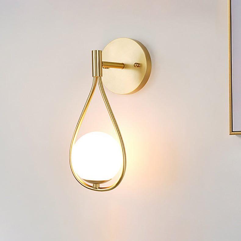 Modern Luxury Brass Ring Frame Glass 1-Light Wall Sconce Lamp For Bedroom