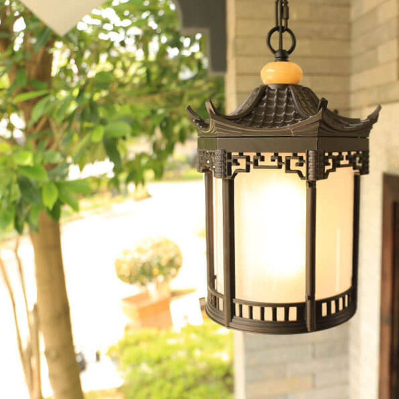 Retro Chinese Outdoor Waterproof Hexagonal Lantern 1-Light Patio Pendant Light