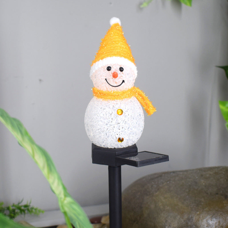 Christmas Solar Plastic Rice Ball Snowman 1-Light LED Floor Lamp