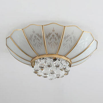 Modern European Style Full Copper Round Crystal 4-Lights Flush Mount Light