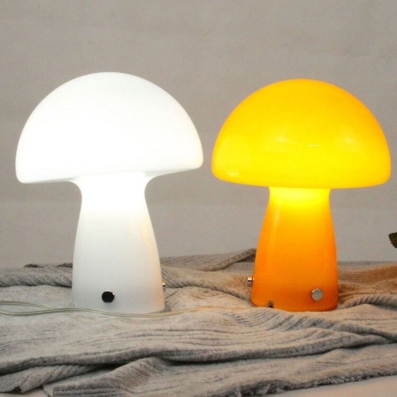 Nordic Orange White Glass Mushroom 1-Light Table Lamp