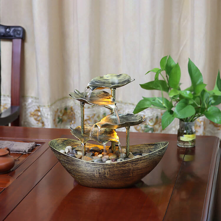 Creative Lotus Leaf Yuanbao Flowing Fountain LED Decorative Table Lamp