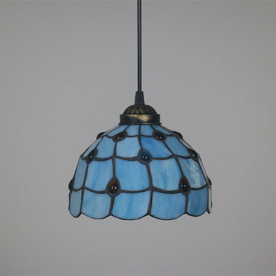 Tiffany European Gemstone Stained Glass Round 1-Light Pendant Light