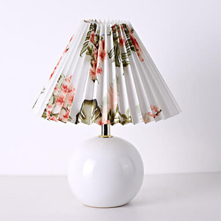 Vintage Plissierter Stofflampenschirm Keramik 1-Licht Tischlampe 