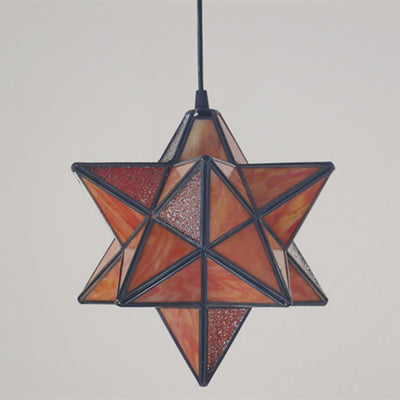 European Tiffany Pentagram Stained Glass 1-Light Pendant Light