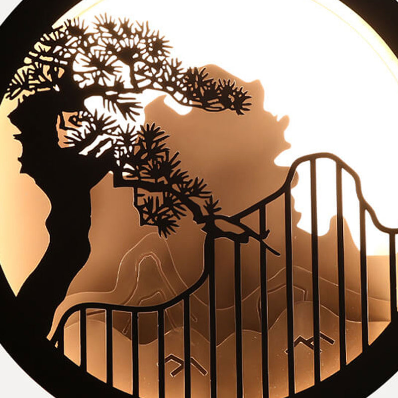 Applique murale LED extérieure ronde Zen paysage chinois moderne en pin 