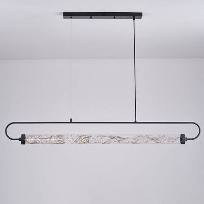 Nordic Light Luxury Starry Glass Long Strip LED Island Light Chandelier