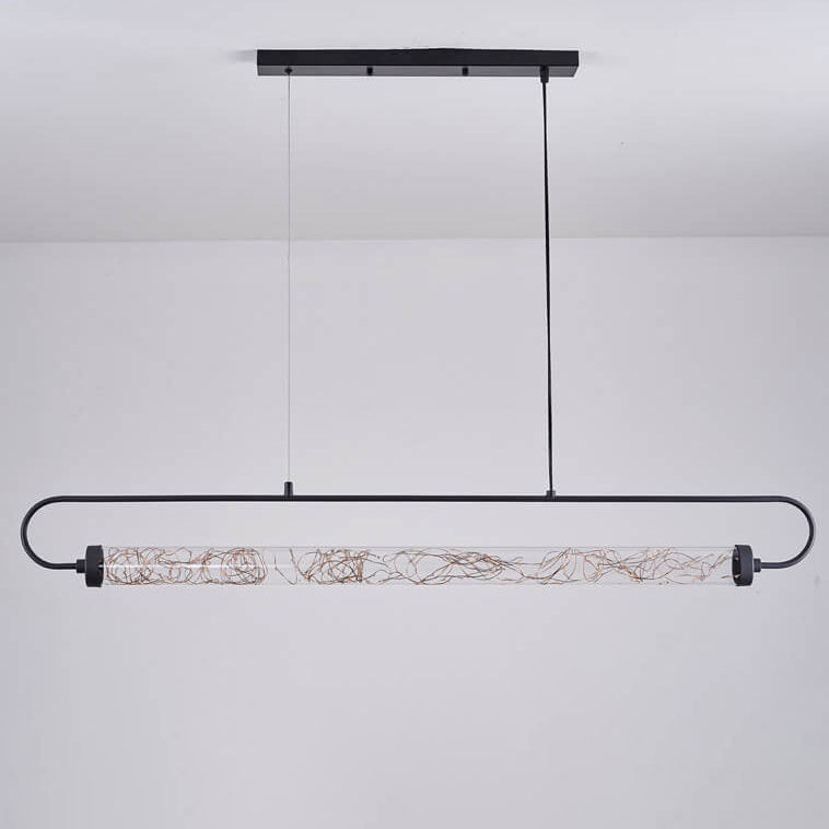 Nordic Light Luxury Starry Glass Long Strip LED Island Light Chandelier