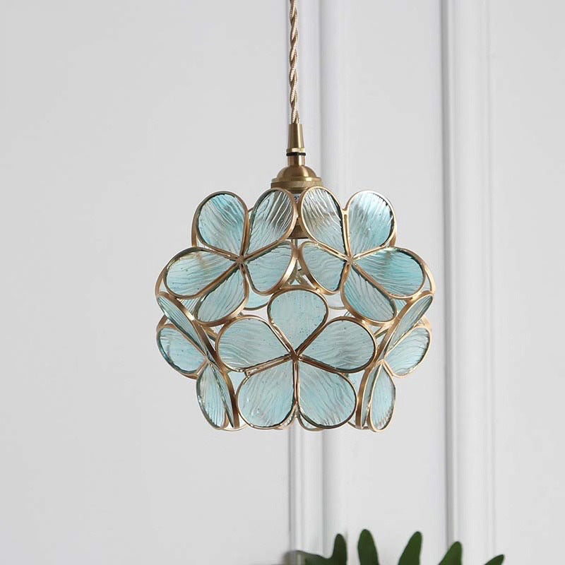 Modern Art Deco Petal Bubble Glass Shade Brass Frame 1-Light Pendant Light For Living Room