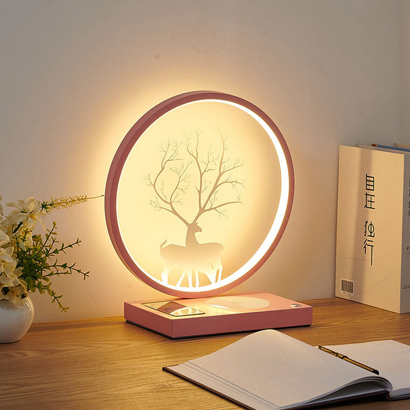 Lampe de table décorative tactile de chargement sans fil LED avec design créatif de cerf rond 
