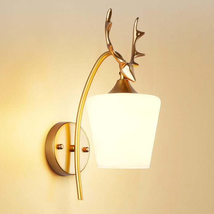 Nordische kreative Wandleuchte mit Geweih-Design, Glasschirm in Kegelform, 1-flammig, für das Wohnzimmer 