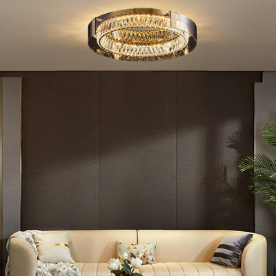 European Light Luxury Round Crystal LED Flush Mount Lighting