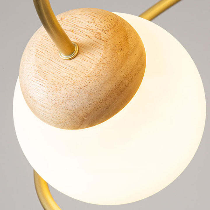 Moderner minimalistischer Orb Rubberwood Glas 4/6-Licht Insel Licht Kronleuchter 