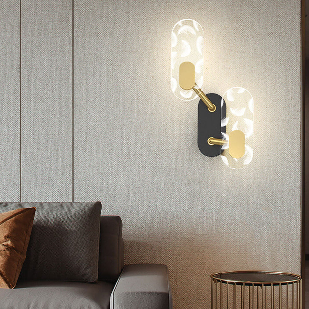 Applique murale LED moderne et créative avec anneau en acrylique, noir et or 