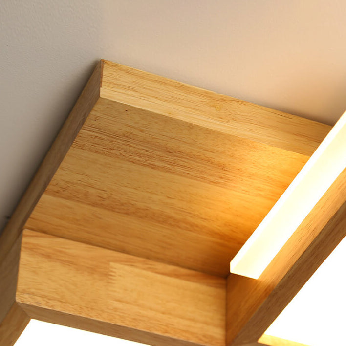 Nordic Simple Solid Wood Square LED Flush Mount Light