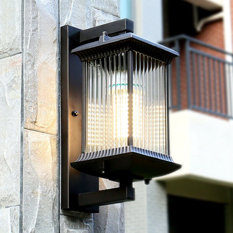 Aplique de pared exterior impermeable moderno y minimalista de aluminio y vidrio cuadrado de 1 luz para jardín 