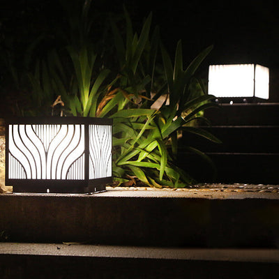 Modern Solar Patterned Stainless Steel Square Courtyard LED Path Lamp