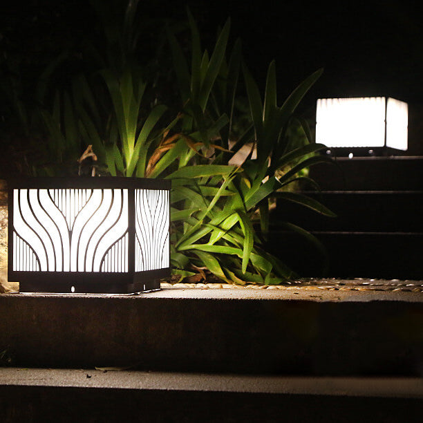 Modern Solar Patterned Stainless Steel Square Courtyard LED Path Lamp