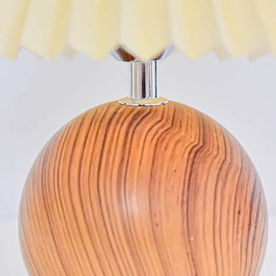 Nordic Vintage Pleated Wood Ball Base LED Table Lamp