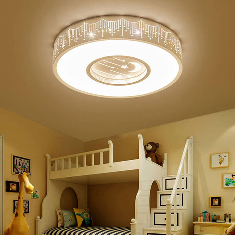 Moderne, minimalistische, runde LED-Deckenleuchte mit Sternenhimmel für Kinder