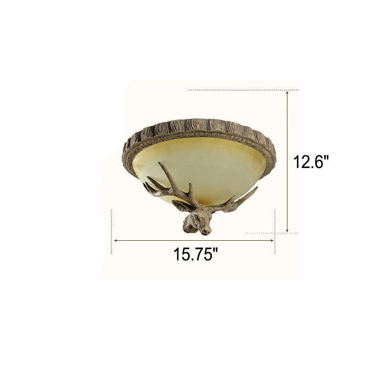 Vintage Country Deer Head Dome Resin LED Flush Mount Ceiling Light