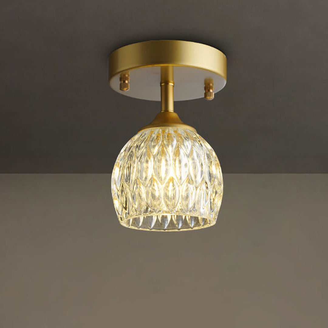 Dôme en verre texturé nordique 1 lumière semi-encastrée pour plafond 