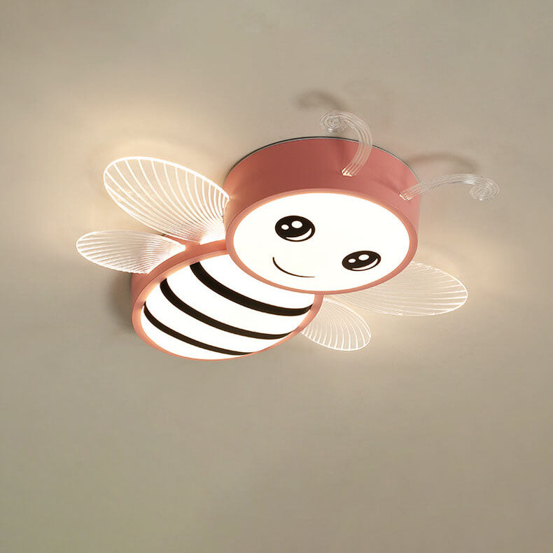 Contemporary Creative Kids Bee Iron Acrylic LED Flush Mount Ceiling Light For Bedroom