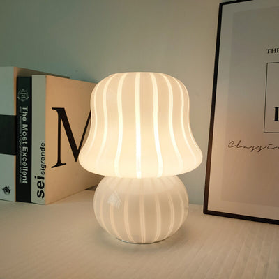 French Cream Handmade Glass Mushroom 1-Light Table Lamp