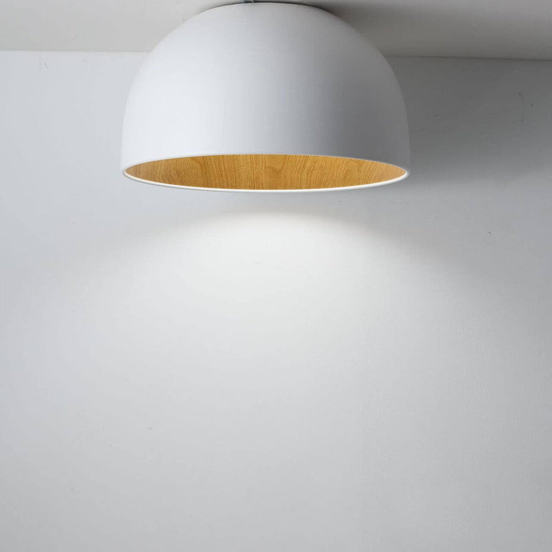 Minimalist Wooden Bowl Iron LED Flush Mount Ceiling Light