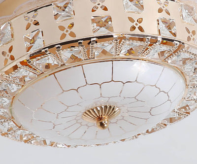 European Crystal Round Lace Design LED Flush Mount Ceiling Light