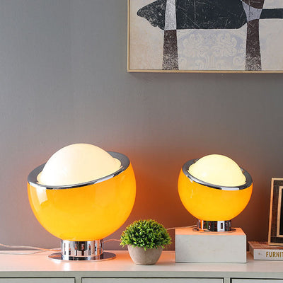 Lampe de table à 1 lumière en verre et fer à tête ronde moderne et colorée 