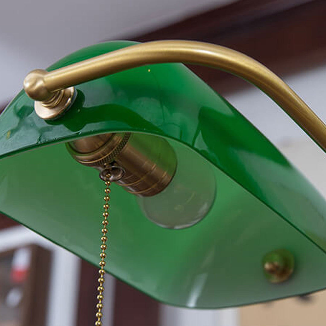 Lampe de table vintage en laiton vert à 2 lumières avec cordon de tirage et toucher 
