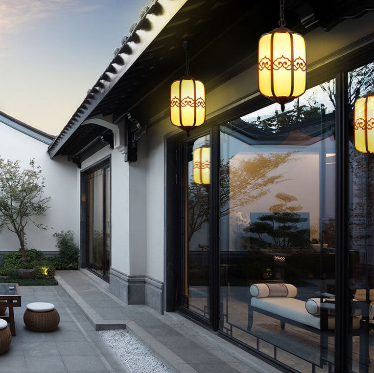 Moderne chinesische Marmorlaterne im Freien wasserdichte 1-Licht-Pendelleuchte 