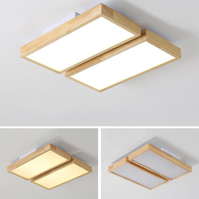 Nordic Japanese Log Wood  Rectangular LED Flush Mount Ceiling Light