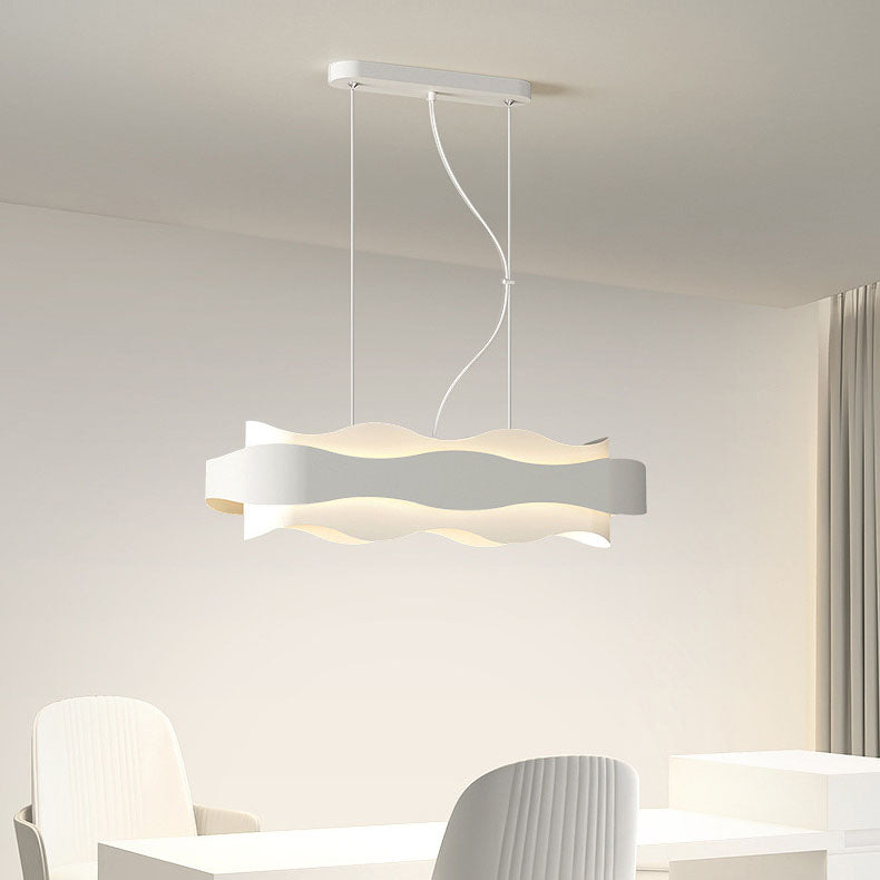 Contemporary Creative Wave Strip Round Iron Acrylic LED Island Light Chandelier For Dining Room