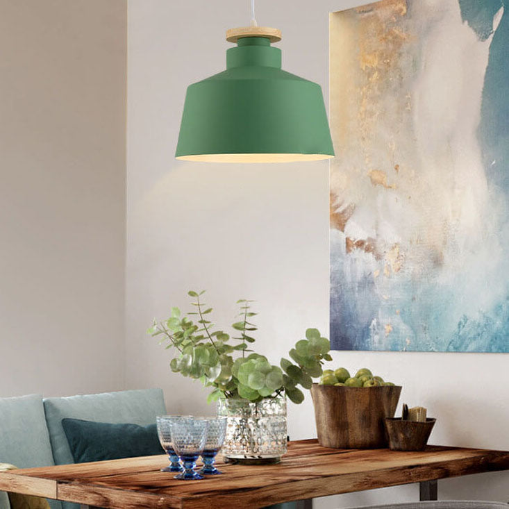 Lámpara Colgante de 1 Luz con Cúpula de Cono de Madera y Aluminio Simple Nórdico 